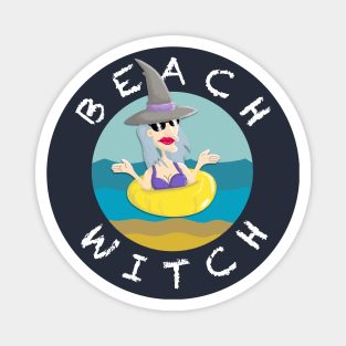 Beach Witch Swimming Circle. Vacation time. Magnet